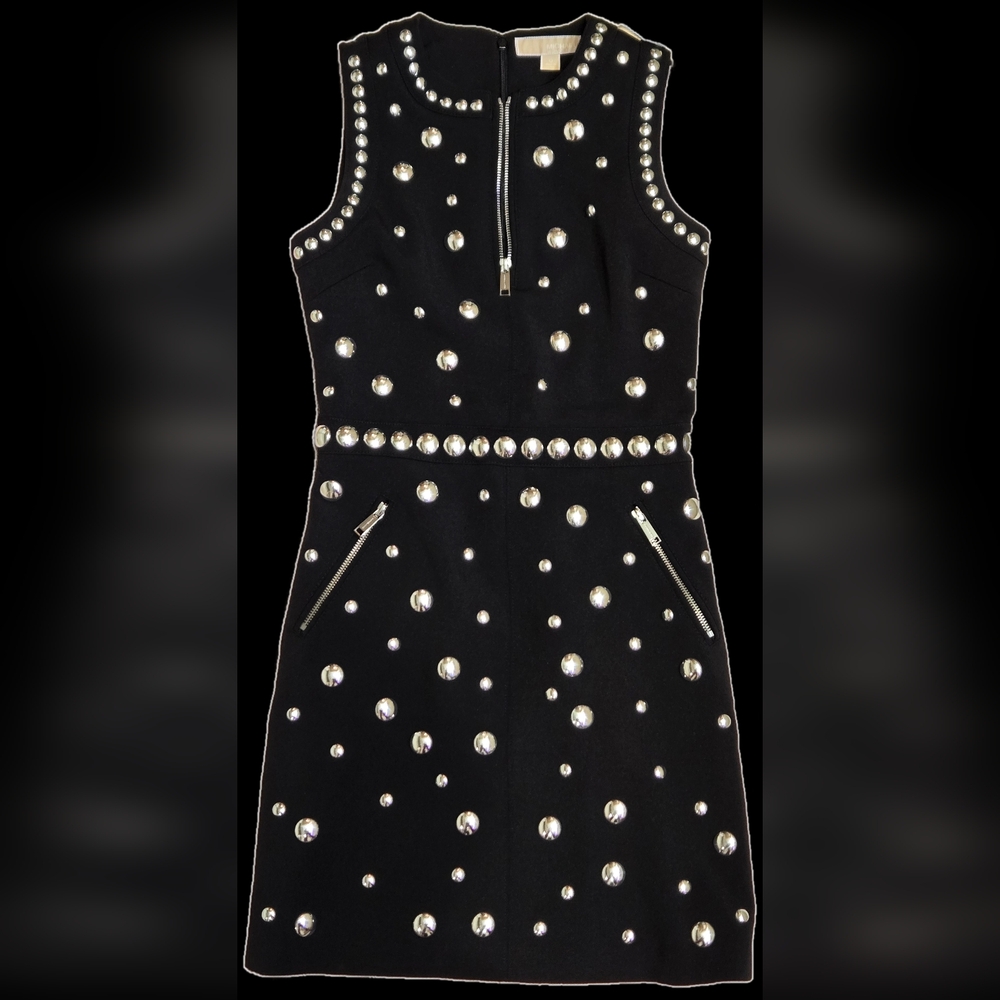 Size 0 Michael Kors Studded Zip-Detail Mini Dress